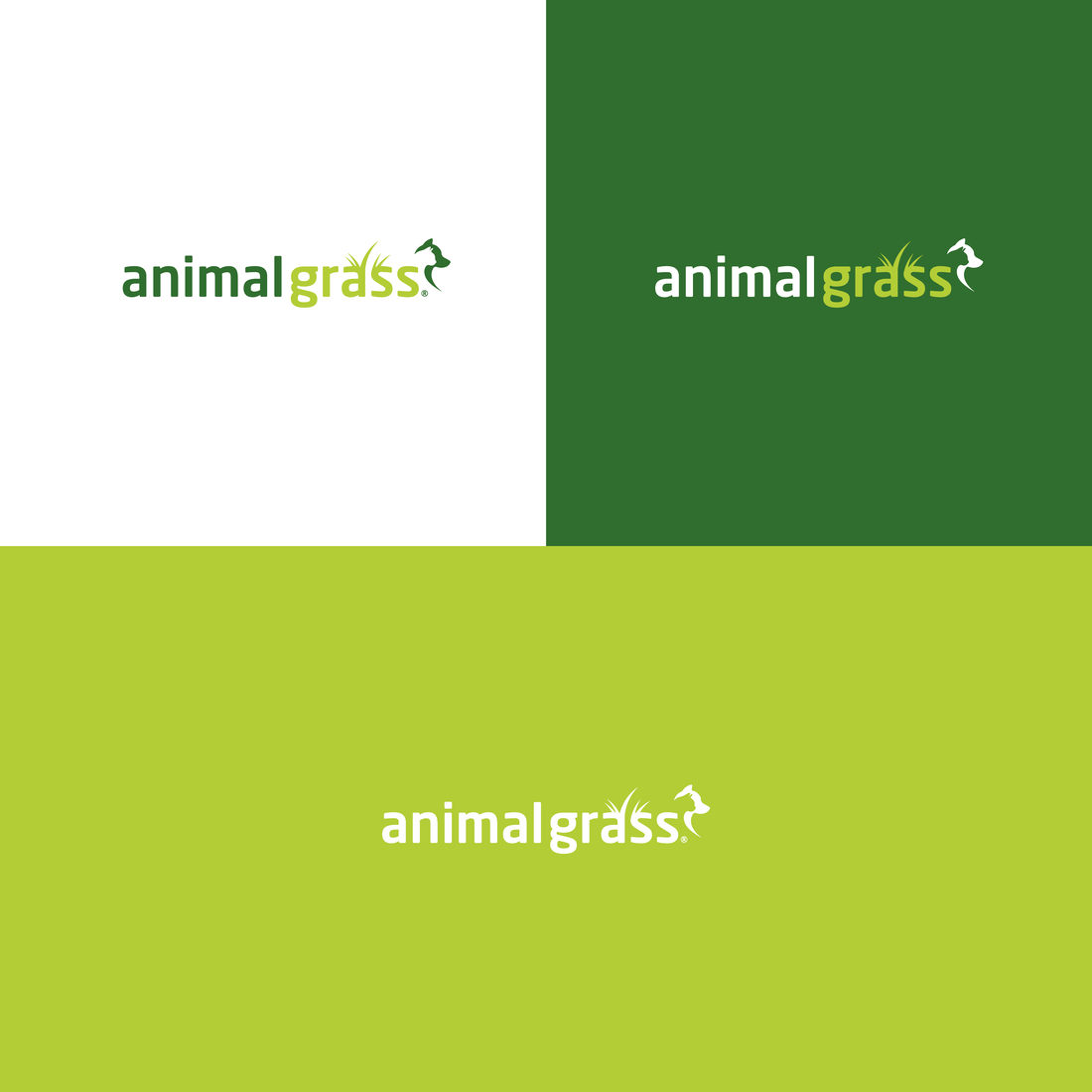 Wort-Bild-Marke Animalgrass in vier Farbfassungen